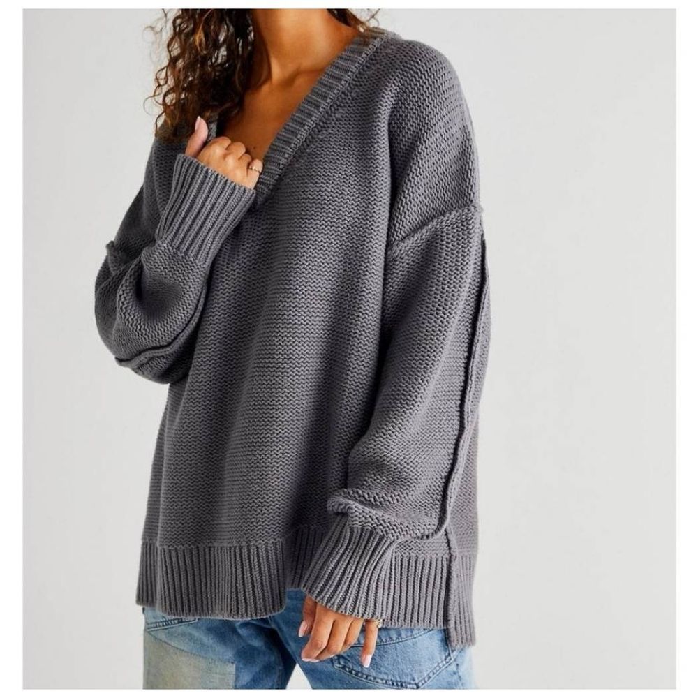 Free People Alli V-Neck Chunky Knit Sweater Size M